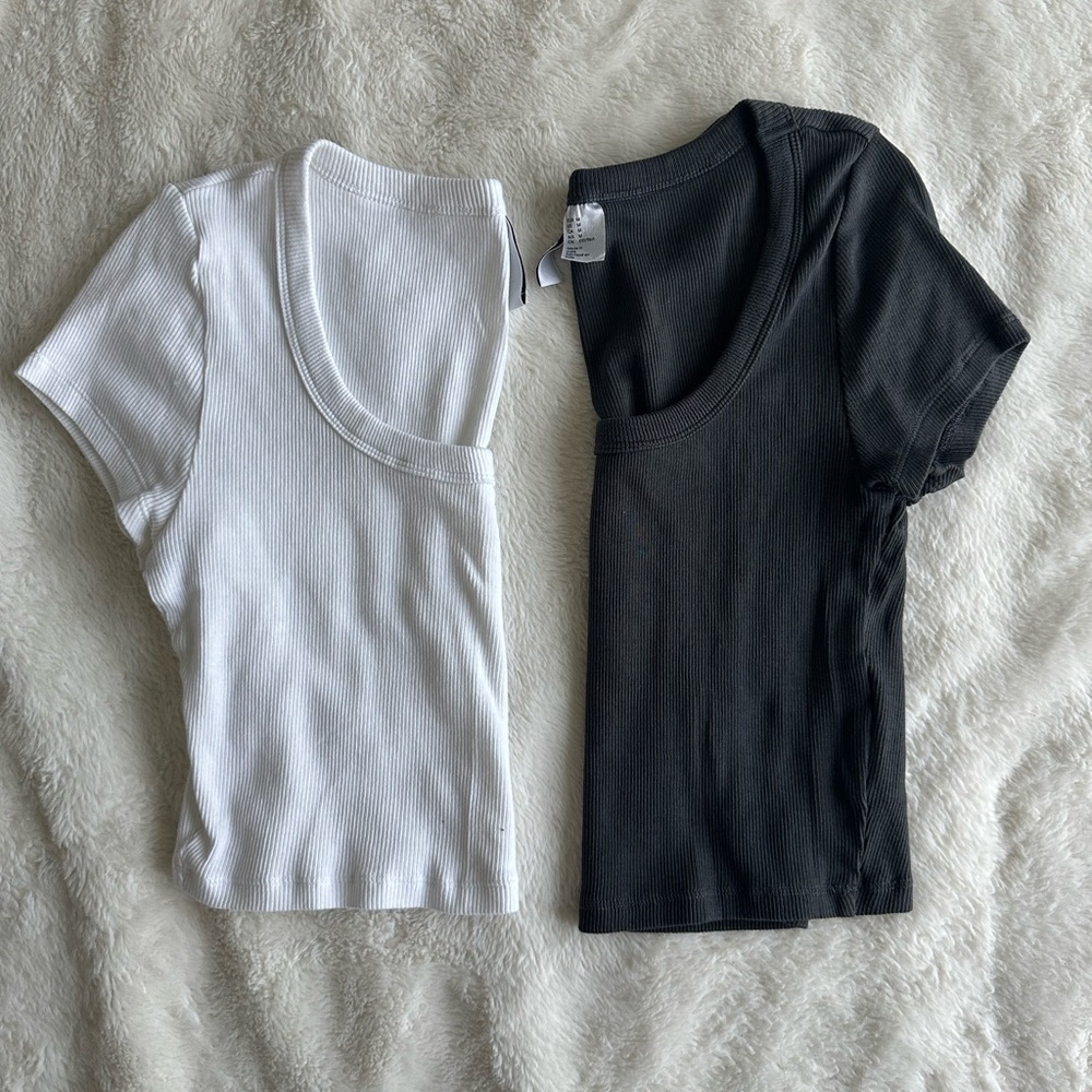 H&M White and Black Ribbed Crop Tops